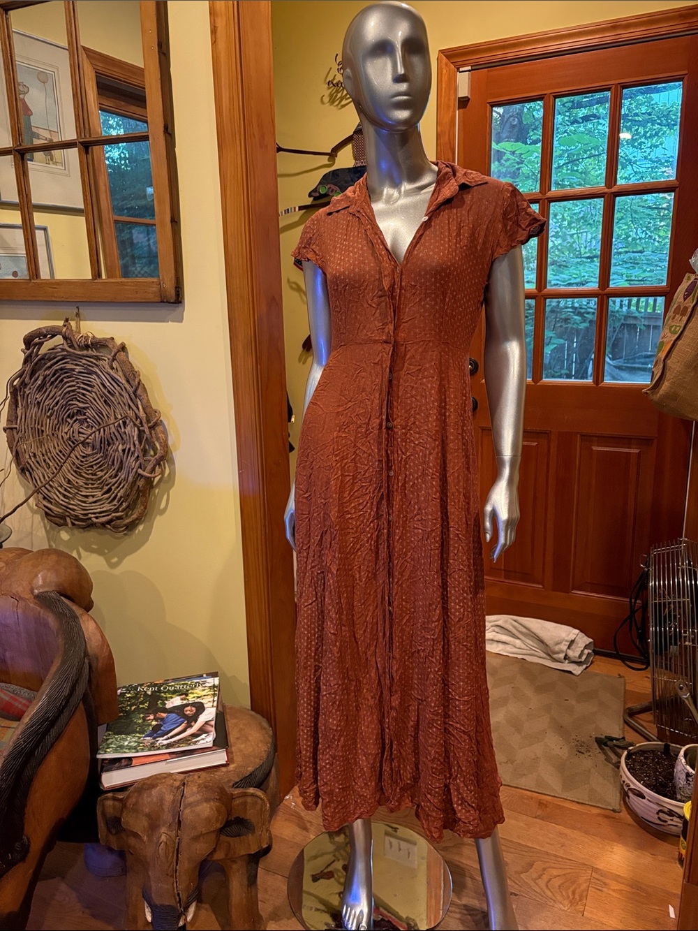 Women’s Rust Brown Button-Front Maxi Dress
